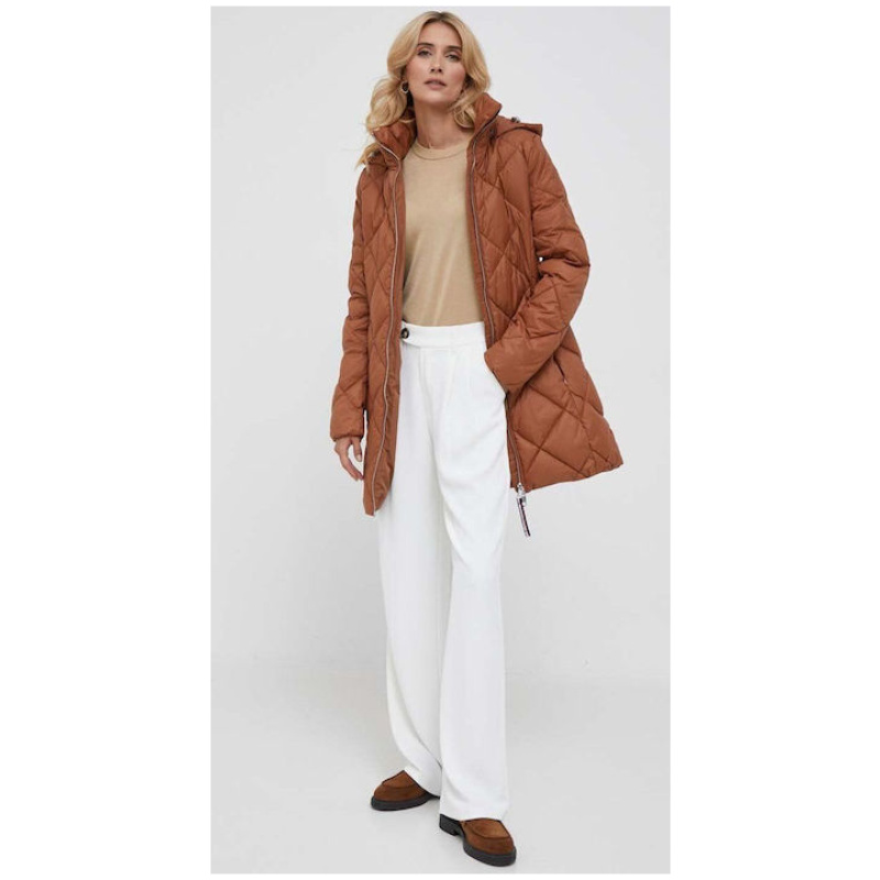 TOMMY HILFIGER Elevated belted quilted coat-natural cognac